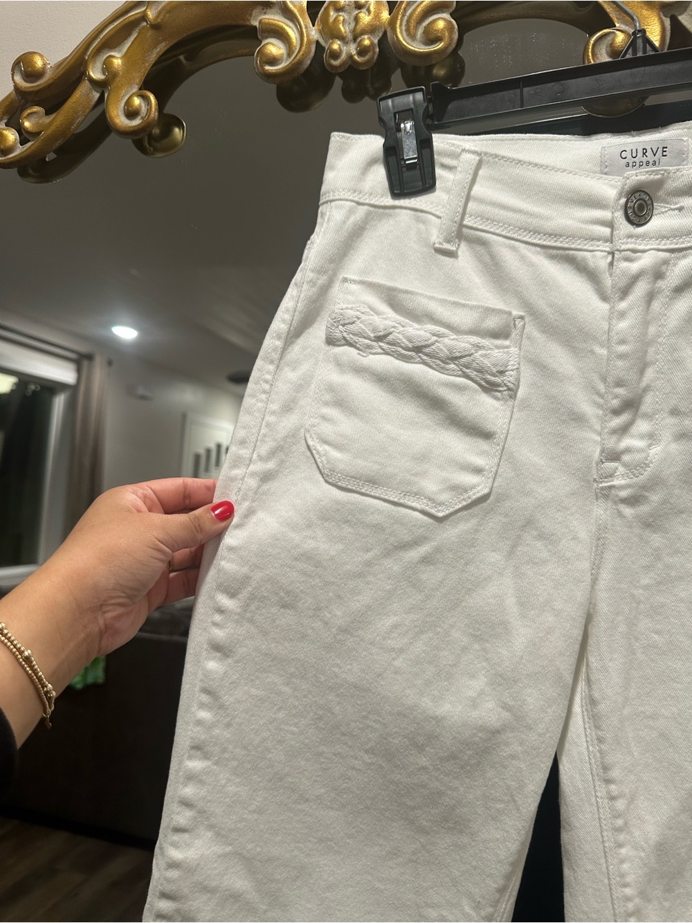 Curve Appeal White High Rose Wide-Leg Jeans with Braided Pocket Detail - Picture 10 of 16